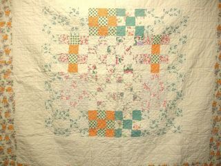 Q 7,  Vintage Quilt,  Hand Quilted,  9 Patch,  50 X 48 inches,  Toddler or Baby 3