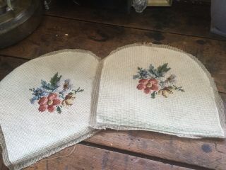 Vintage Wool Needlepoint Covers For Seats Pillows With Spring Flowers