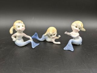 Vintage Set Of 3 Mermaid Babies Figurines Bone China Japan