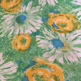 Vintage Upholstery Fabric Bright Floral Home Décor Mcm 60’s 3,  Yds Vintage