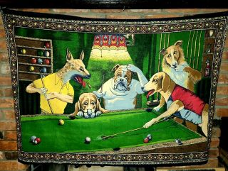 Vintage Tapestry - Dogs Playing Pool At Bar -