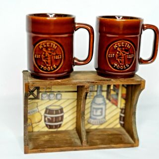 Coffee Cup Mugs Set Vintage Klein Tools 125th Anniversary 2 Brown & Hang Display
