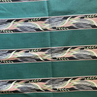 40’s Vintage Barkcloth Fabric - Black & Green Stripes With Pink And Gray