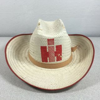 Vintage International Harvester Straw Cowboy Hat Ih Red Logo Size Large