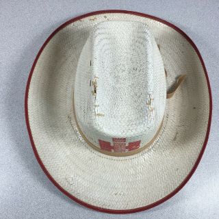 Vintage International Harvester Straw Cowboy Hat IH Red Logo Size Large 3