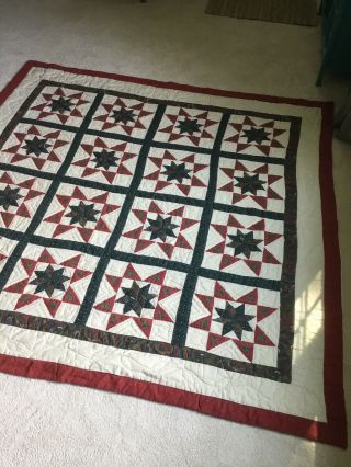 Vintage Handmade Quilt - Full Size 82” X 83” - Double Star Pattern Estate Find