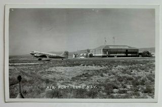 Nv Rppc Real Photo Postcard Elko Nevada Airport Airplane Terminal Bldg Devolite