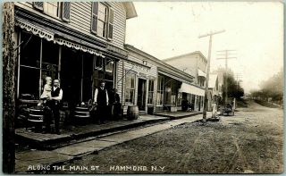 Hammond,  York Rppc Real Photo Postcard " Along The Main Street " Dated 1909