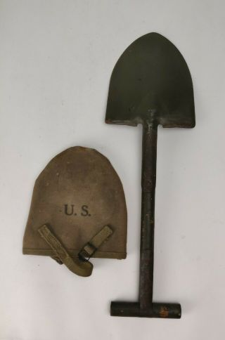 Ww2 Wwii Us Army T - Handle Ames Shovel W/ W.  L.  Dumas Cover Both Dated 1942
