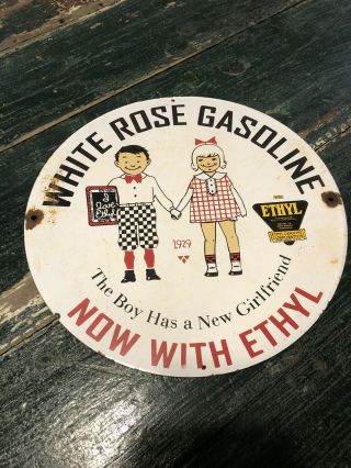 Porcelain Sign White Rose Gasoline Gas Pump Oil Texaco Shell Service Vintage