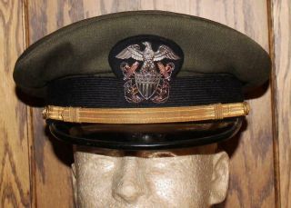 Wwii Us Naval Aviation Cadet Aviation Green Wool Visor Hat Named