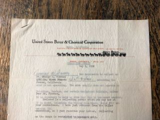 1958 Letter Map & Pass To Be On The Borax & Chemical Plant In Boron California