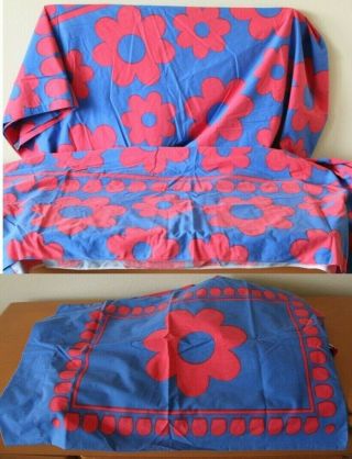Cannon Royal Family Flower Power Twin Sheet Set Flat Fitted 1 Pillocase Blue Red