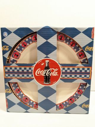 Rare 4 Vintage 10.  5” Anchor Hocking Coca Cola Dinner Plates Ceramic