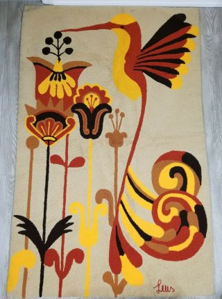 Mali Mai Signed Luis Montiel Hummingbird Flower Wall Hanger Tapestry Rug 58 " X37 "