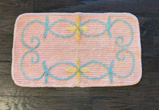Vintage Chenille Pink Green Yellow Floral Bath Mat Rug 31 " X 18 " 50 