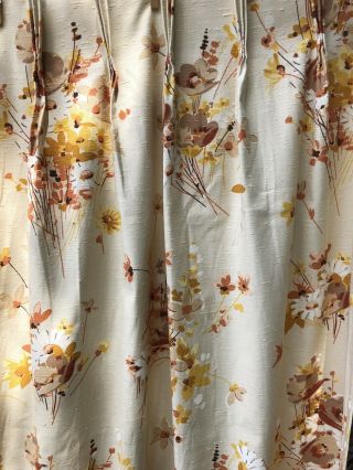 4 Vintage 60s 70s Retro Floral Pinch Pleat Curtain Panels 54” Nubby Fabric Usa