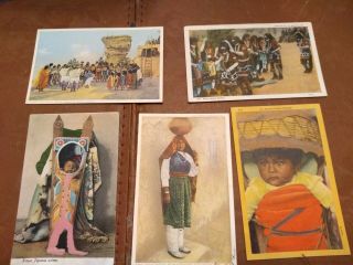 5 Vintage American Indian Postcards Hopi Dance,  Kiowa Papoose,  Pueblo Of Isleta