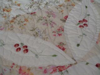 Vintage Handmade Quilt 82 X 84 Floral Pattern Little Flower Are Made From Ribbon