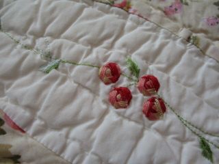 Vintage handmade quilt 82 X 84 Floral pattern little flower are made from Ribbon 2
