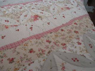 Vintage handmade quilt 82 X 84 Floral pattern little flower are made from Ribbon 3