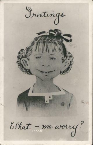 Comic 1946 Rppc Greetings What - Me Worry? Alfred E.  Neuman As A Little Girl.