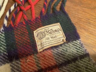 Vintage Horner Tartan Wool Fringe Throw Blanket for Use or Repurpose flawed 2
