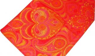 Vtg Vera Neumann 1960s Hot Pink Orange & Gold Linen Fabric Tablecloth 57 " 