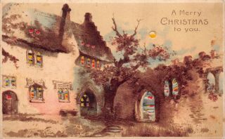 Hold - To - Light Postcard A Merry Christmas To You Country House 127636