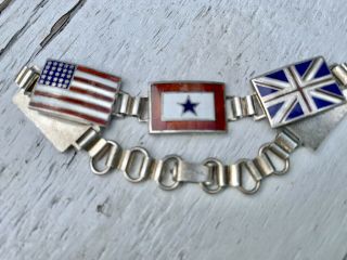 Wwii Sweetheart/son In Service Allied Flags Enameled Sterling Silver Bracelet