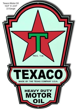 Vintage Style Metal Sign Texaco Motor Oil Laser Cut Out Garage 16.  9x23.