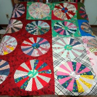 Vintage Quilt Top Dresden Plate Variation Or Circle Of Fan 80 " X81 " Hand Stitched
