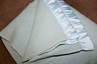 Vintage 100 Wool Chatham Blanket Blue Satin Trim Edges 63 " X 81 " Camping