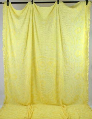 Vintage Canary Yellow Cotton Chenille Blanket Cover Bed Spread Full Size 78 X 98