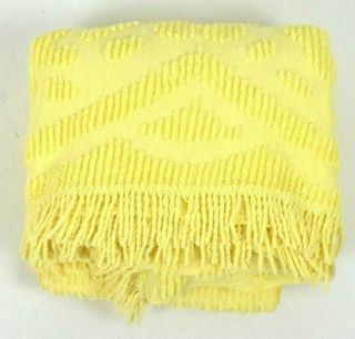 Vintage Canary Yellow Cotton Chenille Blanket Cover Bed Spread Full Size 78 x 98 2