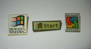 Three (3) Vtg 90s Microsoft Windows Pc Start Button Tech Pins Office Computer