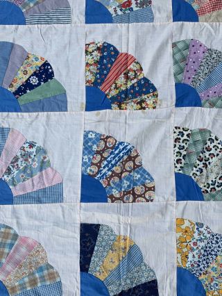 Vintage Handmade Patchwork Fan Pattern Quilt Topper 40s 50s 80”X 80” 3