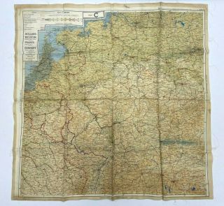Wwii Raf Silk Double - Sided Escape Map C/d - 1943 - Germany,  France,  Belgium