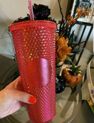 Nwt Starbucks 2019 Limited Edition Winter Holiday Neon Hot Pink Studded Tumbler