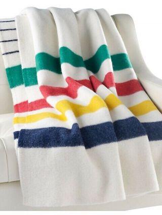 Vintage Hudson’s Bay Company 4 Point Stripe Blanket 100 Wool Made In England
