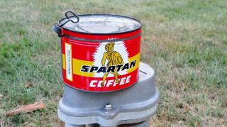 Vintage Spartan 1 Pound Tin Key Wind Coffee Can Advertising Display Tin
