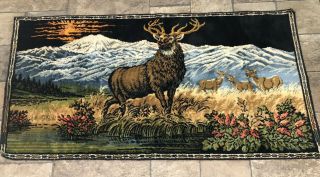 Deer Doe Buck Elk Stag Tapestry 20 X 40 Made In Italy Rayon Blend 13379 Wpl