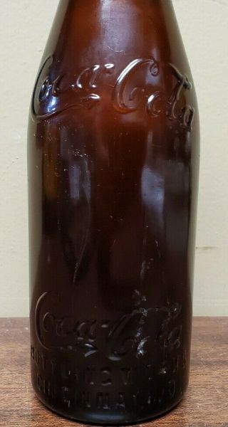 Vintage Triple Script Amber Straight Sided Coca Cola Bottle Cincinnati Ohio 2