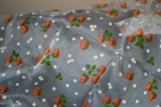Vintage Flocked Fabric Sheer Orange Strawberries 44 Inches Wide X 3 Yards