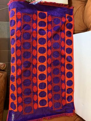Vintage 1960s Mod Yves St Laurent Red Purple Dot Space Age Towel Mat