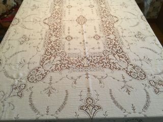 Vintage Quaker Lace Ivory Looped Edged 54x79” Tablecloth - Estate Piece