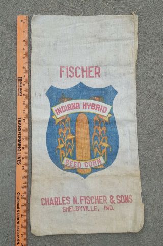 Vintage Fischer & Sons Hybrid Seed Corn Sack.  Shelbyville,  Indiana.  One
