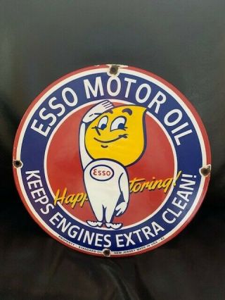 Old Vintage 1962 Esso Motor Oil Porcelain Metal Gas Oil Sign Pump Plate