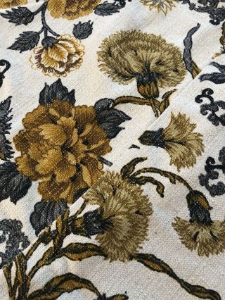Vintage Screen Print Bloomcraft Bark Cloth Gold & Grey Floral Pattern