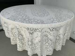 Vtg Ivory Lace Tablecloth Possibly Quaker Lace Picot Loop Oval Euc 87 " X62 "